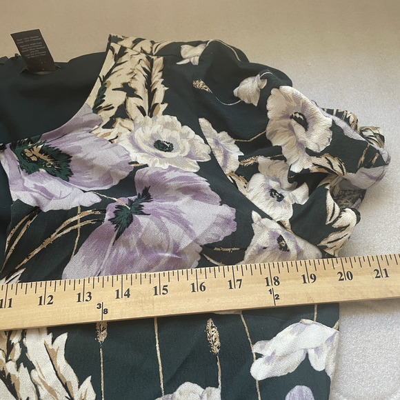 Vintage Y2K Ann Taylor Dress Women 12 Green Beige Purple Large Flowers Babydoll - Picture 12 of 13